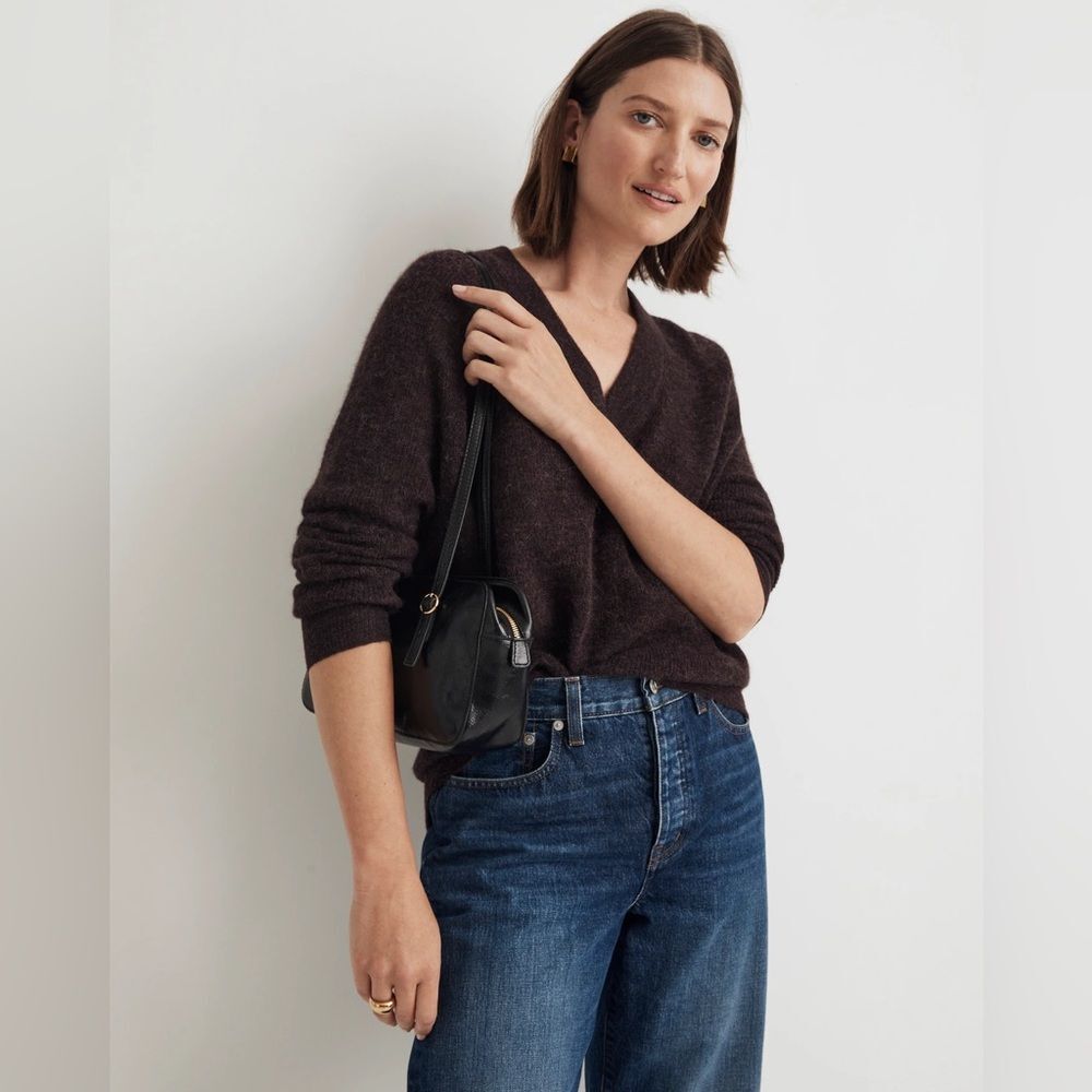 Madewell Burgundy Maroon V-Neck Alpaca Blend Soft Sweater L Academia Preppy Luxe